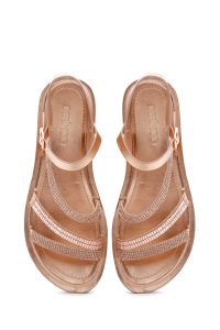 صندل زنانه صورتی بندی پشت‌باز نگین‌دار دری مد