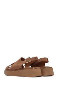 صندل زنانه صورتی جیر بنددار تخت ضخیم راحتی دری مد