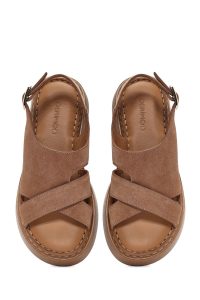 صندل زنانه صورتی جیر بنددار تخت ضخیم راحتی دری مد