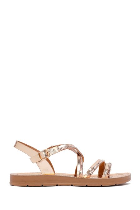 صندل زنانه صورتی لژدار نگین‌دار دری مد