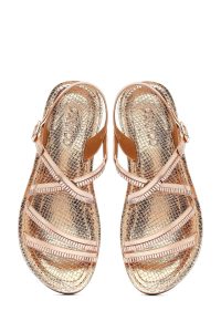 صندل زنانه صورتی لژدار نگین‌دار دری مد