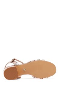 صندل زنانه صورتی مچی سگک‌دار پاشنه‌بلند ضخیم دری مد