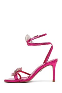 صندل زنانه صورتی نگین‌دار پاشنه‌نازک بنددار دری مد