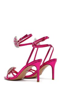 صندل زنانه صورتی نگین‌دار پاشنه‌نازک بنددار دری مد