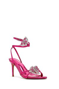 صندل زنانه صورتی نگین‌دار پاشنه‌نازک بنددار دری مد