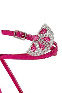 صندل زنانه صورتی نگین‌دار پاشنه‌نازک بنددار دری مد