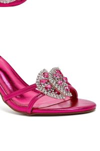 صندل زنانه صورتی نگین‌دار پاشنه‌نازک بنددار دری مد