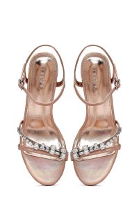 صندل زنانه صورتی نگین‌دار پاشنه‌نازک بنددار دری مد