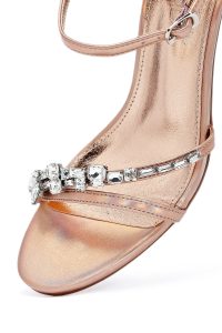 صندل زنانه صورتی نگین‌دار پاشنه‌نازک بنددار دری مد