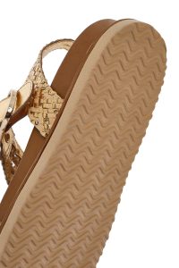 صندل زنانه طلایی حصیری چرم بندی دری مد