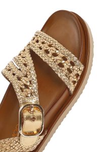 صندل زنانه طلایی حصیری چرم بندی دری مد