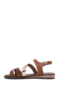 صندل زنانه طلایی سگک‌دار چرم متالیک مدل بدروم دری مد