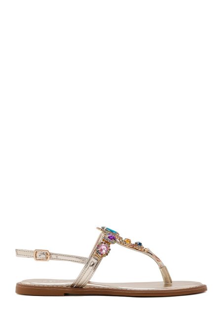 صندل زنانه طلایی نگین‌دار انگشتی دری مد