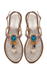 صندل زنانه طلایی نگین‌دار انگشتی دری مد