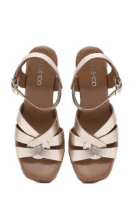 صندل زنانه طلایی چرم متالیک بنددار لژدار اسپادریل دری مد