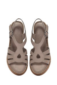 صندل زنانه طوسی بنددار پاشنه لژ راحتی چرم دری مد