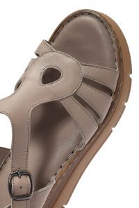 صندل زنانه طوسی بنددار پاشنه لژ راحتی چرم دری مد