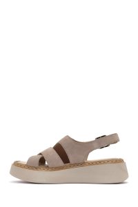 صندل زنانه طوسی جیر بنددار تخت ضخیم راحتی دری مد