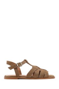 صندل زنانه طوسی چرم و جیر بنددار دری مد