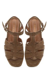 صندل زنانه طوسی چرم و جیر بنددار دری مد