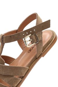 صندل زنانه طوسی چرم و جیر بنددار دری مد