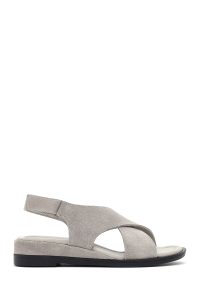 صندل زنانه طوسی چرم و جیر تخت بندی دری مد