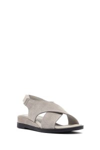 صندل زنانه طوسی چرم و جیر تخت بندی دری مد