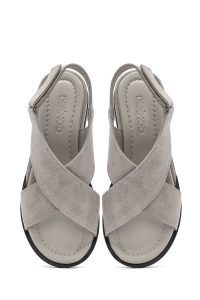 صندل زنانه طوسی چرم و جیر تخت بندی دری مد