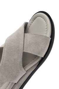 صندل زنانه طوسی چرم و جیر تخت بندی دری مد