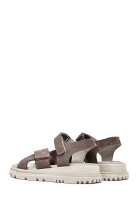 صندل زنانه طوسی چرم و جیر دوبند دری مد