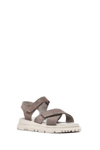 صندل زنانه طوسی چرم و جیر دوبند دری مد