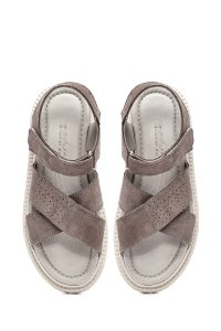 صندل زنانه طوسی چرم و جیر دوبند دری مد