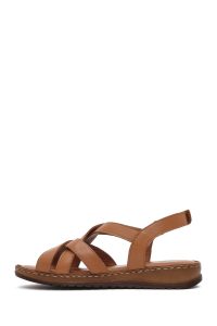 صندل زنانه عسلی چرمی راحتی دری مد