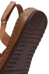 صندل زنانه عسلی چرمی راحتی دری مد