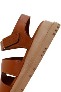 صندل زنانه عسلی چرمی راحتی دری مد