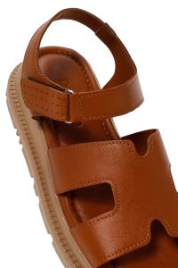 صندل زنانه عسلی چرمی راحتی دری مد