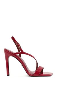 صندل زنانه قرمز بنددار پاشنه بلند نازک ورنی دری مد