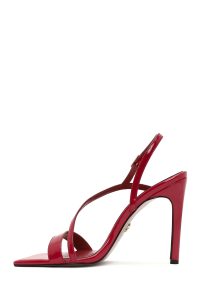 صندل زنانه قرمز بنددار پاشنه بلند نازک ورنی دری مد