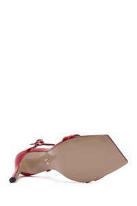 صندل زنانه قرمز بنددار پاشنه بلند نازک ورنی دری مد