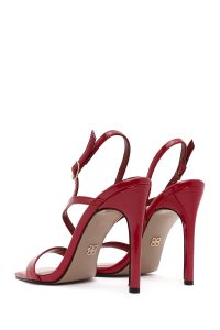 صندل زنانه قرمز بنددار پاشنه بلند نازک ورنی دری مد