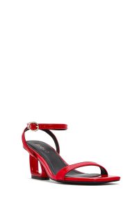 صندل زنانه قرمز بنددار پاشنه‌دار دری مد