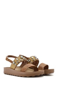 صندل زنانه قهوه‌ای با زیره ضخیم و نگین‌دار دری مد