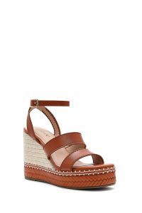 صندل زنانه قهوه‌ای بنددار پاشنه لژ کنفی دری مد