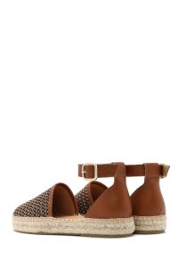 صندل زنانه قهوه‌ای بنددار کنفی چرم دری مد