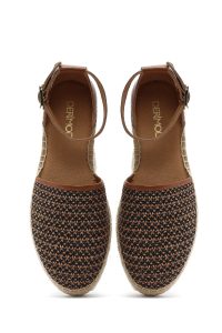 صندل زنانه قهوه‌ای بنددار کنفی چرم دری مد