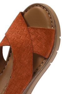 صندل زنانه قهوه‌ای روشن جیر لژدار بنددار راحتی دری مد