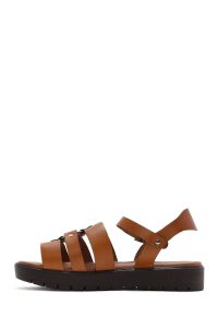 صندل زنانه قهوه‌ای روشن چرم بنددار دری مد