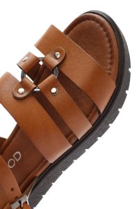 صندل زنانه قهوه‌ای روشن چرم بنددار دری مد