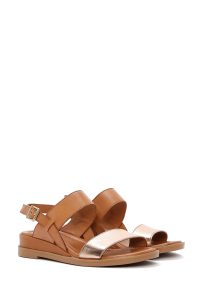 صندل زنانه قهوه‌ای روشن چرم بنددار دری مد