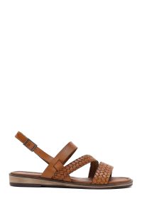 صندل زنانه قهوه‌ای روشن چرم بودروم دری مد